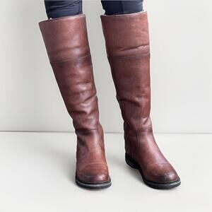 FRYE Veronica shearing Sheepskin Tall Over The Knee Riding Boots Flat Brown 7.5